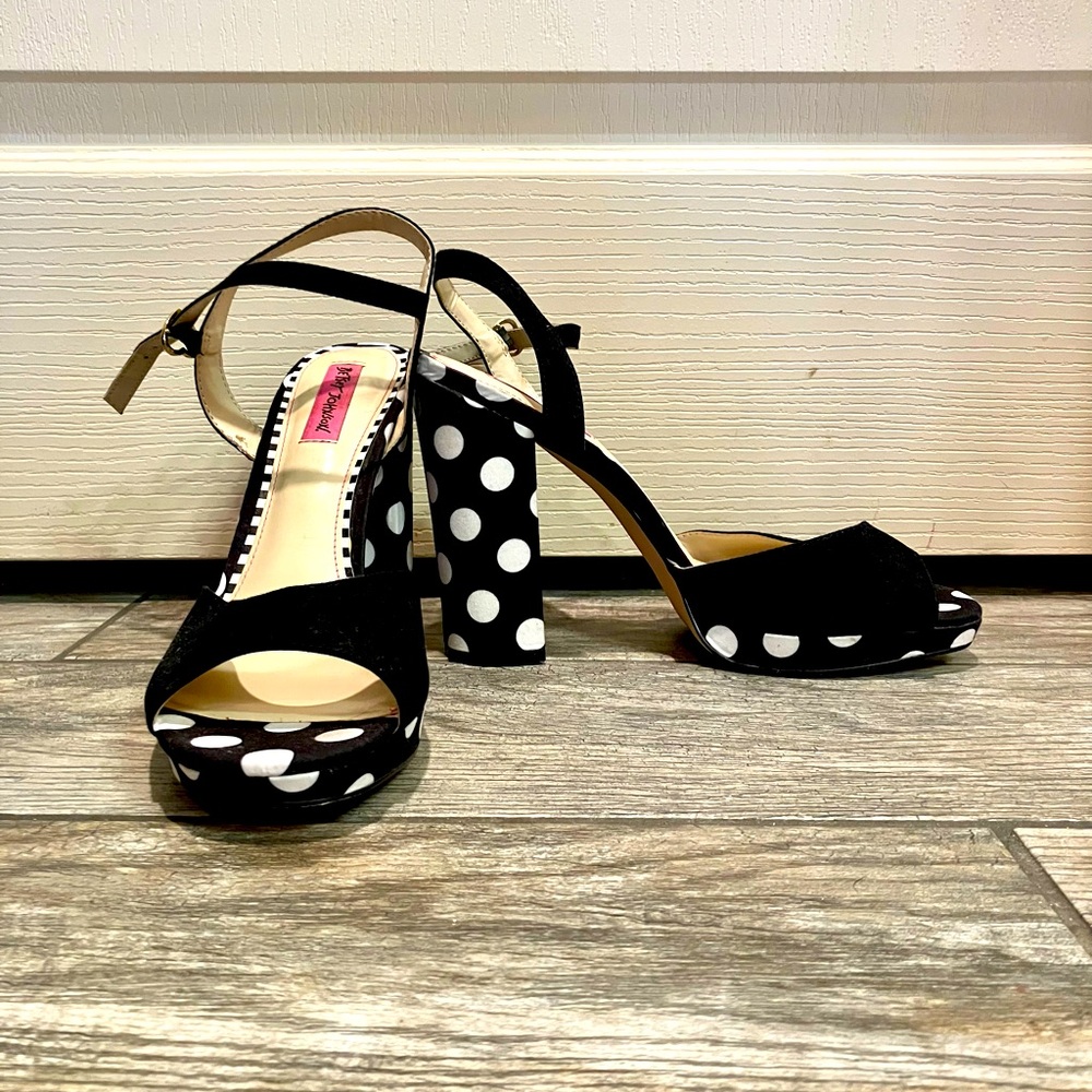 Betsey Johnson Black and White Polka Dot Platform Sandals